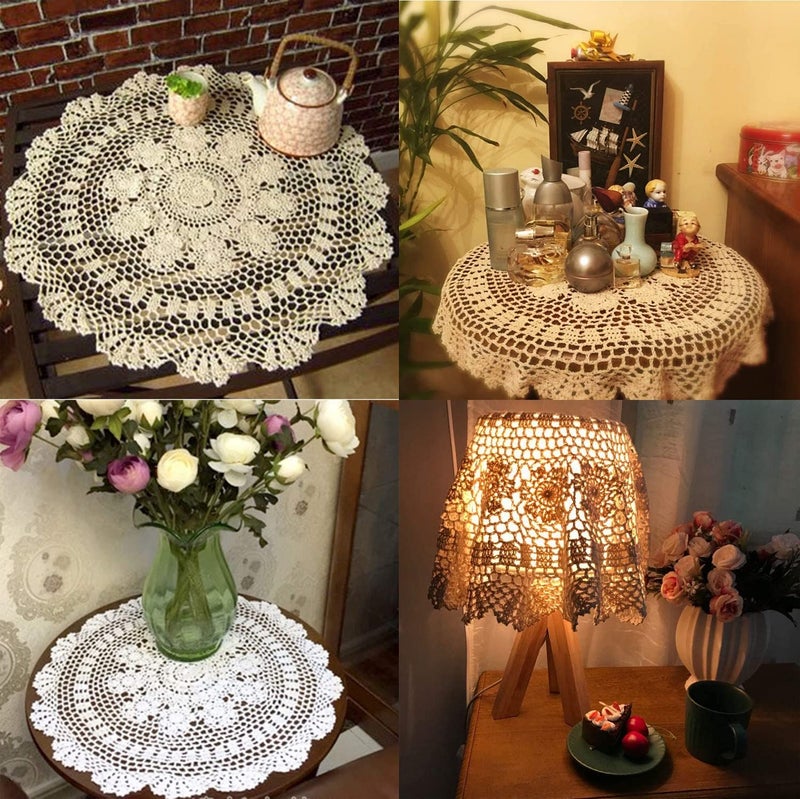 Damanni White Cotton Handmade Crochet Lace Tablecloth Doilies Table Overlay,Round,23 Inch,2PCS - Image 4